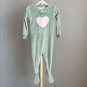 ⭐️⭐️ PICK 5 / $20 Carter's Mint Green Footie Sleeper with Pink Heart 12M